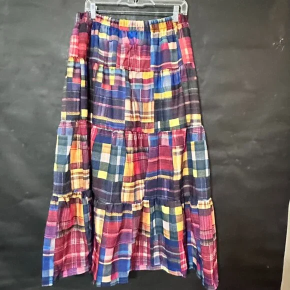 Peasant Madras Long Patchwork Tartan Plaid Skirt Buffalo Red Boho Winter Maxi - Picture 3 of 9